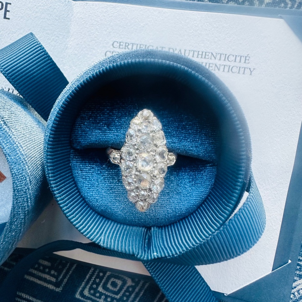 Late Victorian navette diamond ring! 18k rose gold. 3.75 cts! VS to SI clarity! - Picture 9 of 12